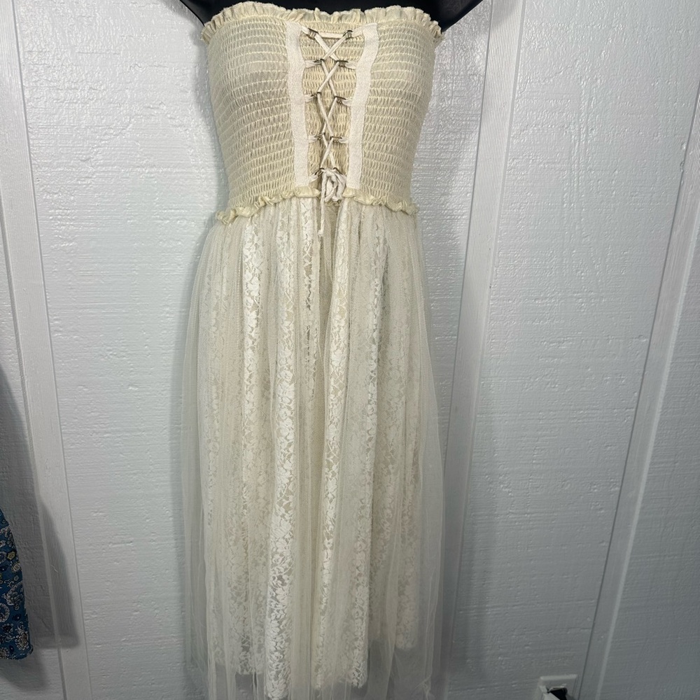 Vintage Sassy Bling Ivory Corset Bodice Toole Skirt Dress Size Small EUC - Picture 2 of 9